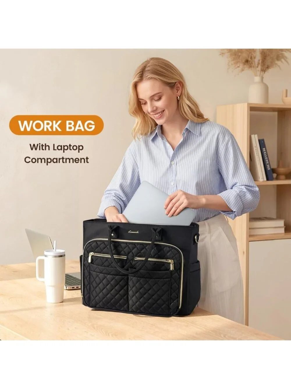 Quilted Tote Bag for Women | Stylish Laptop Shoulder Bag for Work & Travel